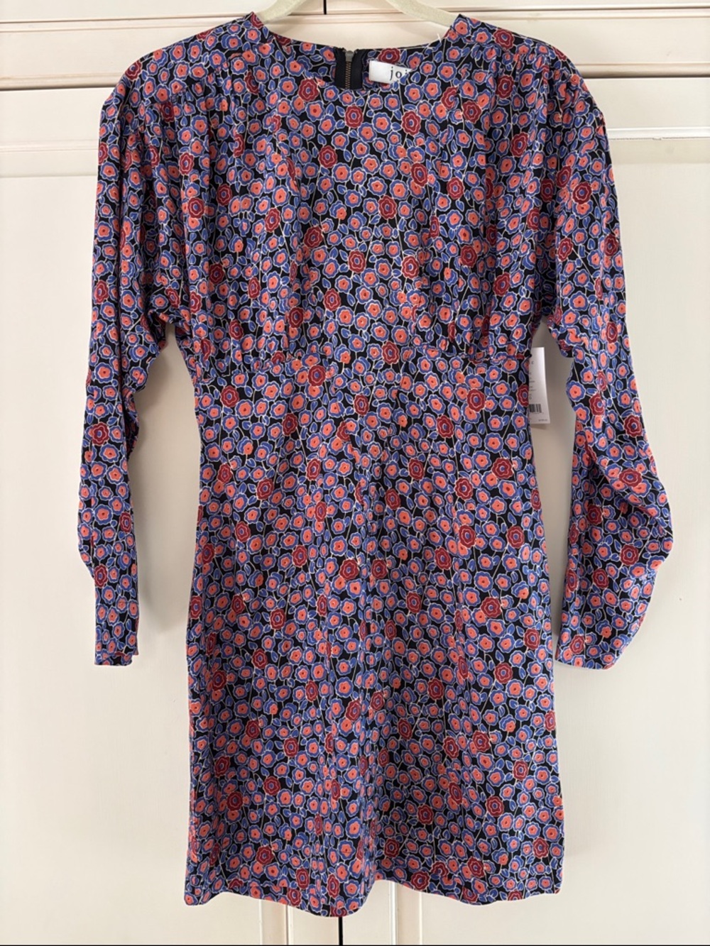 Joie Navy and Coral Floral Long Sleeve Mini Dress NWT $298